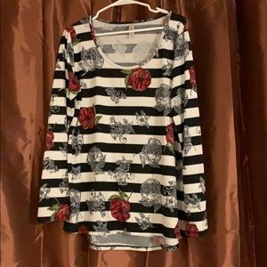 LuLaRoe Lynnae.  Black and white strips with roses